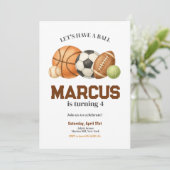 Invitation Anniversaire de enfant des boules de sport (Debout devant)