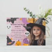 Invitation Anniversaire de enfant d'Halloween violet orange (Debout devant)