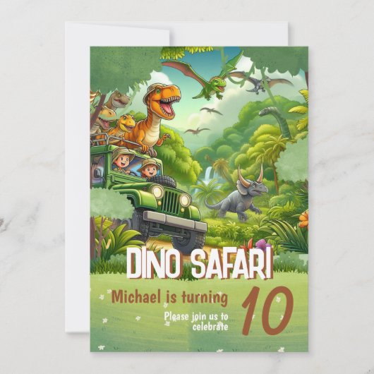 Invitation Anniversaire de enfant : Dino Safari, c (Devant)