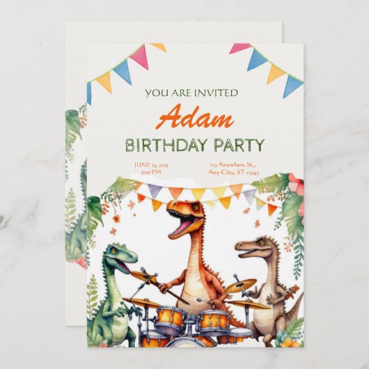 Invitation Anniversaire de enfant Dinosaur (Devant / Derrière)