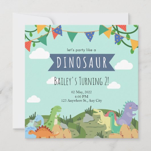 Invitation Anniversaire de enfant Dinosaur (Devant)