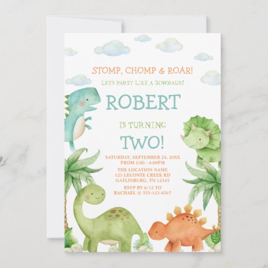 Invitation anniversaire de enfant Dinosaur (Devant)