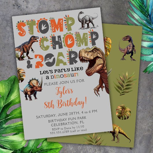 Invitation Anniversaire de enfant Dinosaur Dino Tr