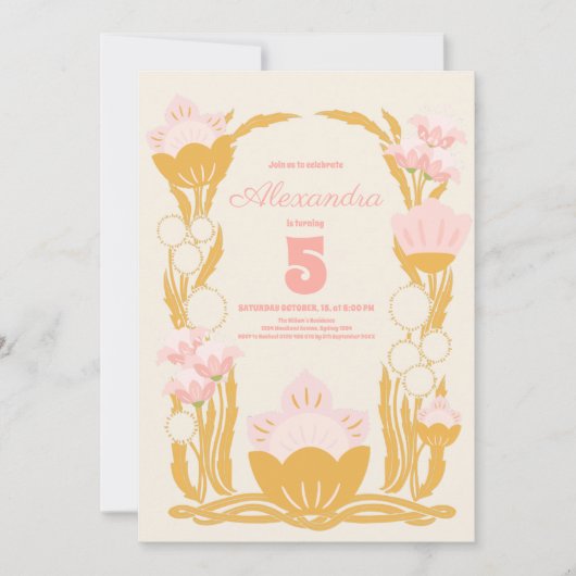 Invitation Anniversaire de enfant d'or rose rétro (Devant)