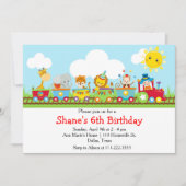 Invitation Anniversaire de enfant du train Animal Circus en r (Devant)