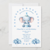 Invitation Anniversaire de enfant Eléphant bleu mignon (Devant)