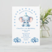 Invitation Anniversaire de enfant Eléphant bleu mignon (Debout devant)