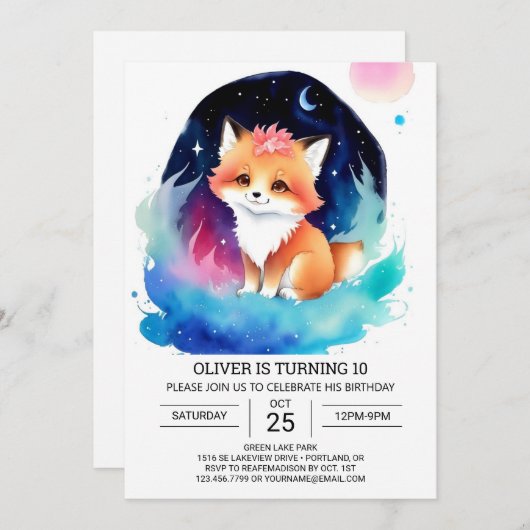 Invitation Anniversaire de enfant Fennec Fox Bash (Devant / Derrière)