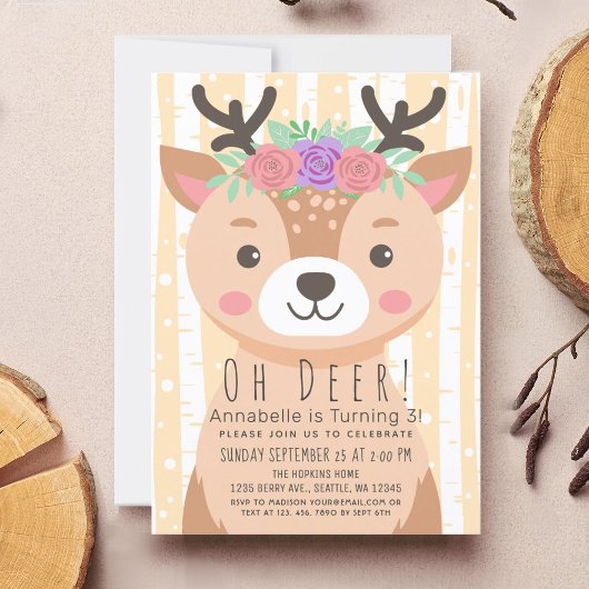 Invitation Anniversaire de enfant Floral Deer Cute