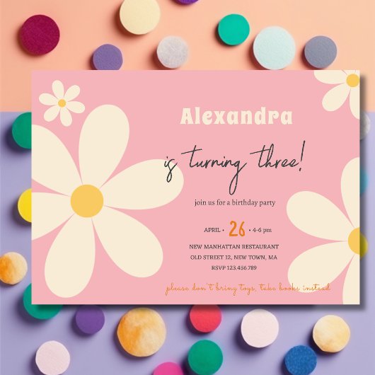 Invitation Anniversaire de enfant floral Retro Daisy