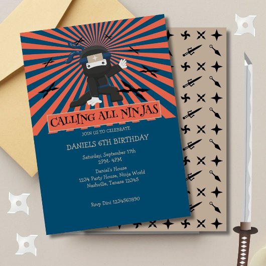 Invitation Anniversaire de enfant guerrier du Cute Ninja