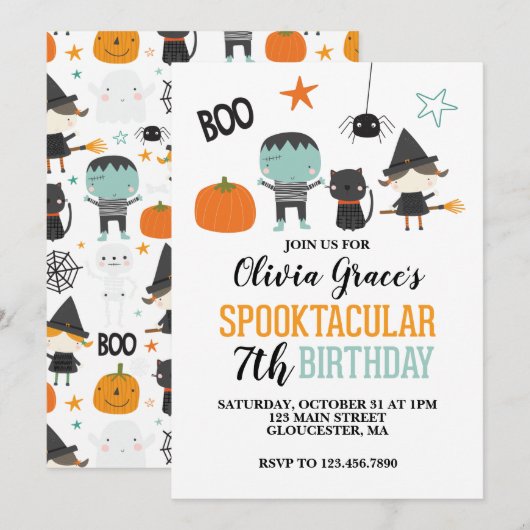 Invitation Anniversaire de enfant Halloween Spooktacular (Devant / Derrière)