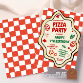 Invitation Anniversaire de enfant italien Red À damiers Pizza