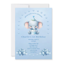 Invitation Anniversaire de enfant Little Blue Elep