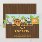 Invitation Anniversaire de enfant mignon d'animaux de zoo de (Devant / Derrière)