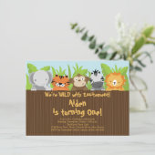 Invitation Anniversaire de enfant mignon d'animaux de zoo de (Debout devant)