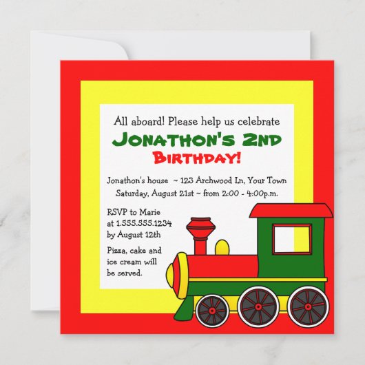 Invitation Anniversaire de enfant mignon de thème de train - (Devant)