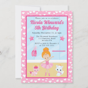 Invitation Anniversaire de enfant mignon Red Haired Ballerina