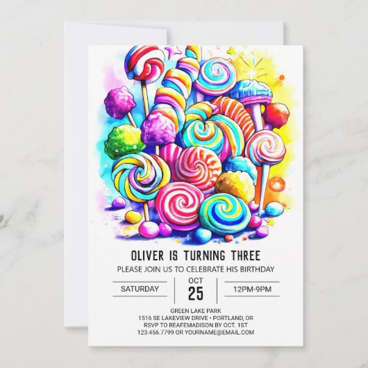 Invitation Anniversaire de enfant moderne de Candyland (Devant)
