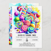 Invitation Anniversaire de enfant moderne de Candyland (Devant / Derrière)