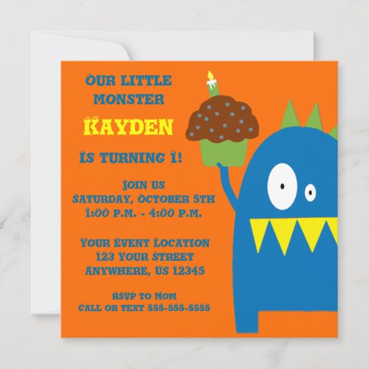 Invitation Anniversaire de enfant Monster (Devant)