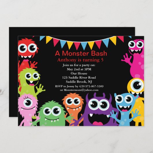 Invitation Anniversaire de enfant Monster Bash (Devant / Derrière)