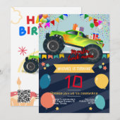 Invitation Anniversaire de enfant : Monster truck (Devant / Derrière)