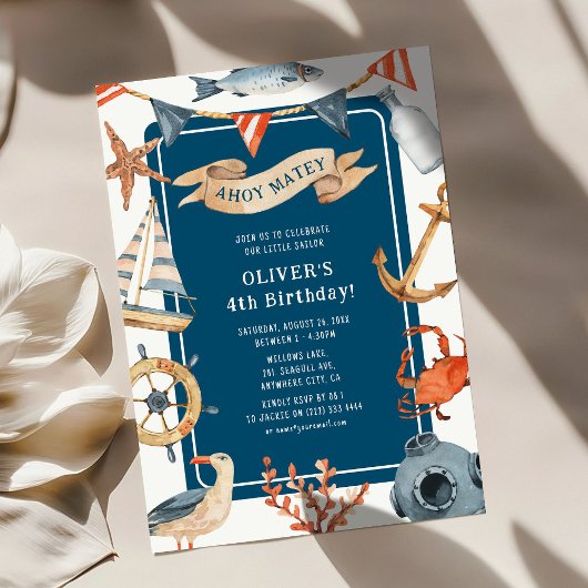 Invitation Anniversaire de enfant nautique aquarelle