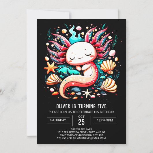 Invitation Anniversaire de enfant Ocean Axolotl (Devant)
