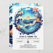 Invitation Anniversaire de enfant océanique enchanté (Devant / Derrière)