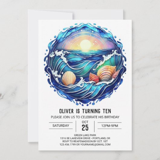 Invitation Anniversaire de enfant océanique moderne (Devant)