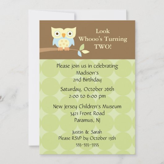 Invitation Anniversaire de enfant Owl Look (Devant)