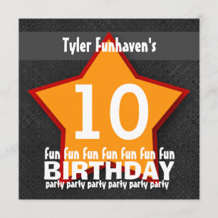 Invitation Anniversaire de enfant Party Black Red Orange STAR