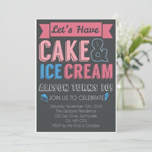 Invitation Anniversaire de enfant Party Cake Ice crème Invita (Debout devant)