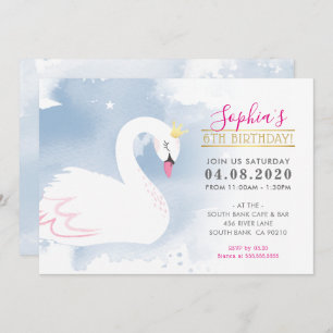 Invitation ANNIVERSAIRE DE ENFANT PARTY jolie princesse cygne