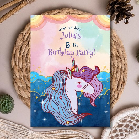 Invitation Anniversaire de enfant Pastel Unicorn