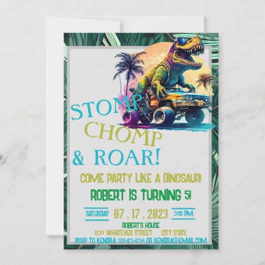 Invitation Anniversaire de enfant personnalisé Dinosaur (Devant)