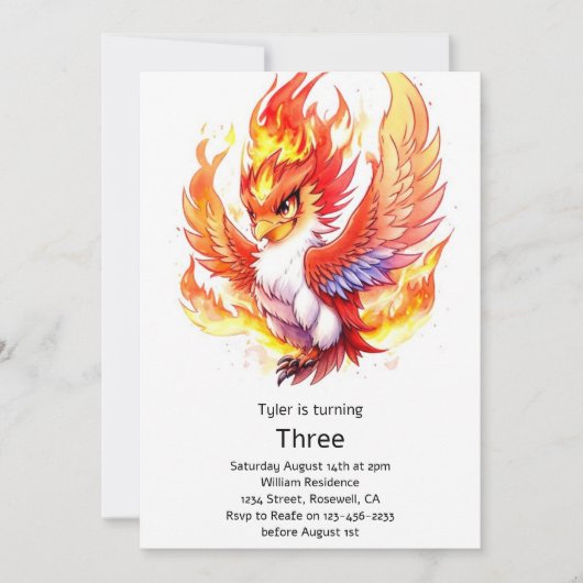 Invitation Anniversaire de enfant Phoenix (Devant)