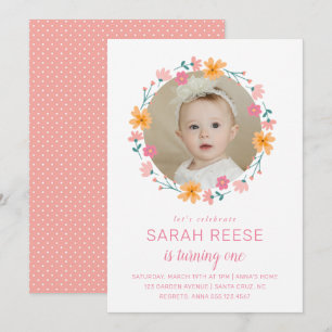Invitation Anniversaire de enfant photo à cadre floral délica