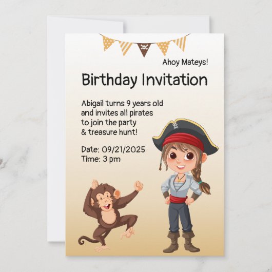 Invitation Anniversaire de enfant pirate (Devant)