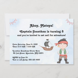 Invitation Anniversaire de enfant pirate sur l'invitation ble
