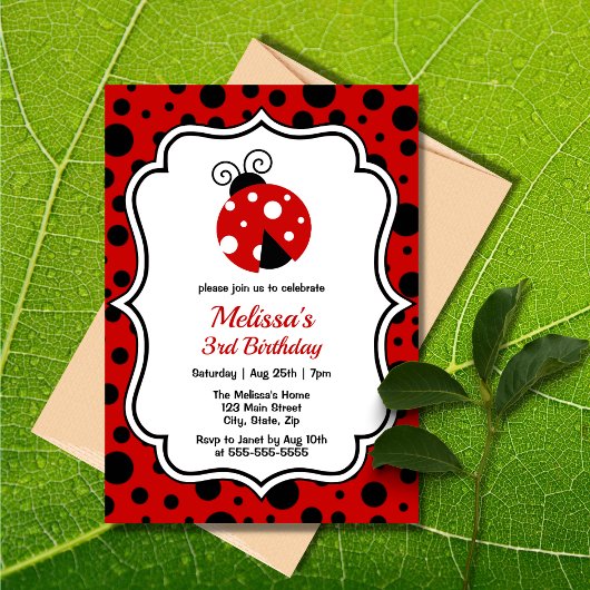 Invitation Anniversaire de enfant Pois Red Black Ladybug Fram