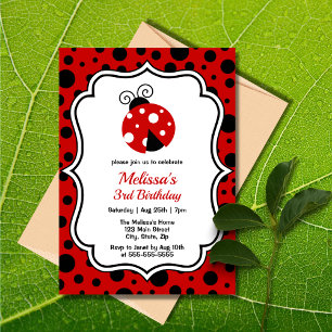 Invitation Anniversaire de enfant Pois Red Black Ladybug Fram