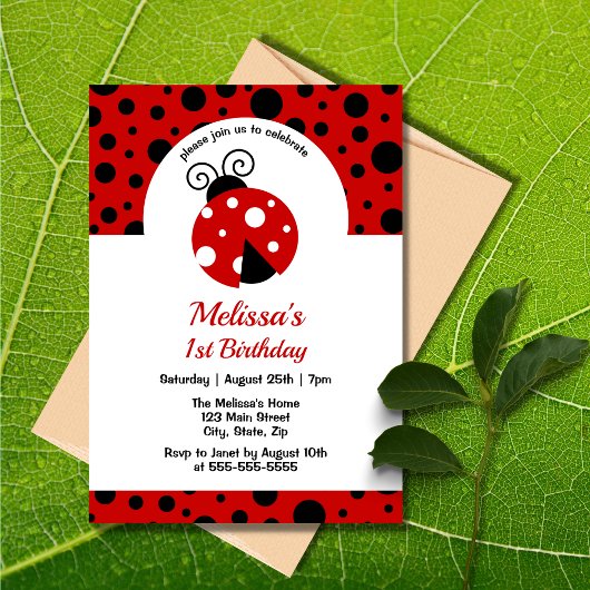 Invitation Anniversaire de enfant Pois rouge Ladybug