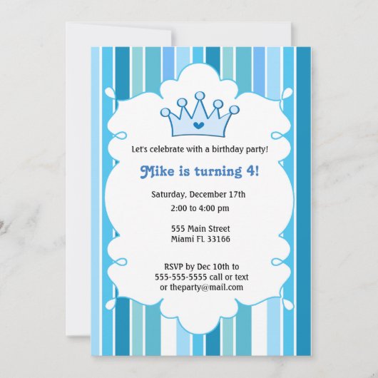 Invitation Anniversaire de enfant Prince Blue (Devant)