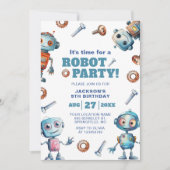 Invitation Anniversaire de enfant robot de découpe aquarelle (Devant)