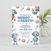 Invitation Anniversaire de enfant robot de découpe aquarelle (Debout devant)