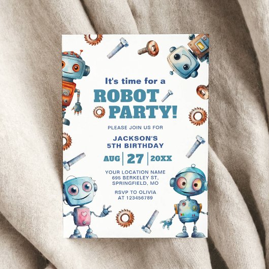 Invitation Anniversaire de enfant robot de découpe aquarelle