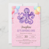 Invitation Anniversaire de enfant rose bulle de pieuvre (Devant)