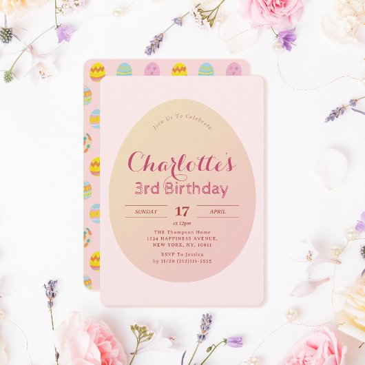 Invitation Anniversaire de enfant rose doux Motif simple